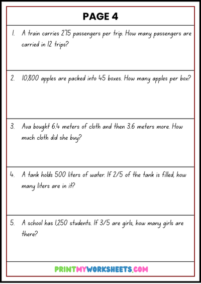 5th Grade Math Word Problems Worksheets PDF – Printable Practice for ...