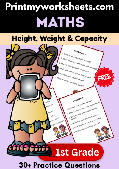 1st Grade Height Weight Capacity Worksheets PDF