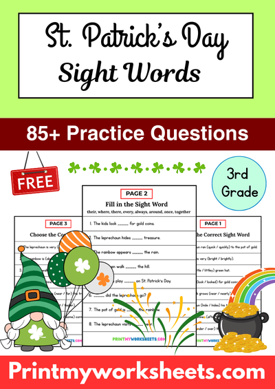 3rd Grade St Patricks Day Sight Words Worksheets PDF