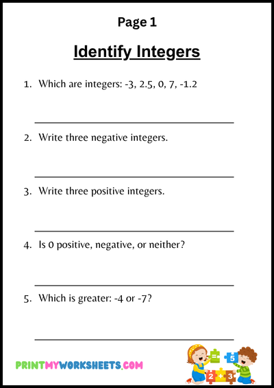 7th Grade Integers And Number Line Worksheet | Free Downloadable PDF