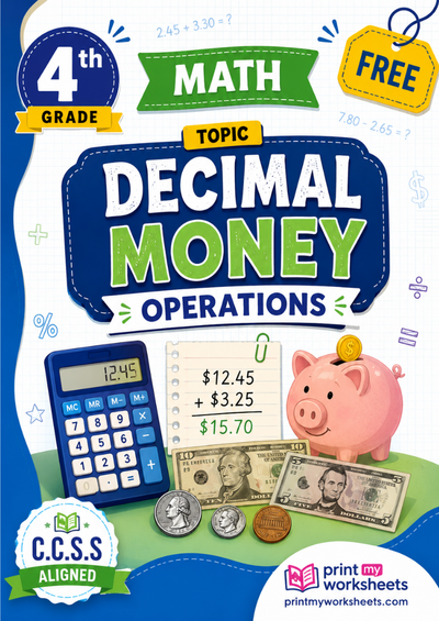 4th Grade Decimal Money Operations Worksheets