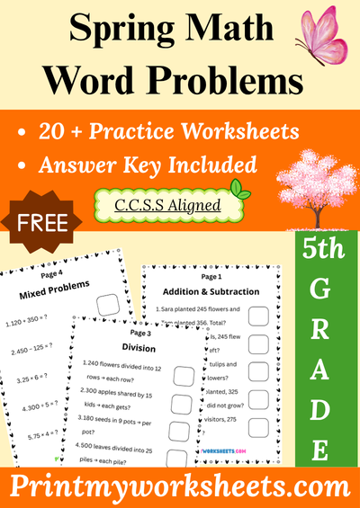 5th Grade Spring Math Word Problems Worksheets