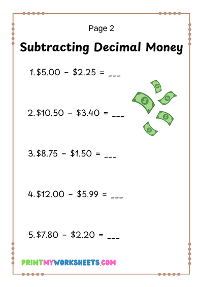 4th Grade Decimal Money Operations Worksheets | Free Downloadable PDF 3 4th Grade Decimal Money Operations Worksheets | Free Downloadable PDF - Image 3