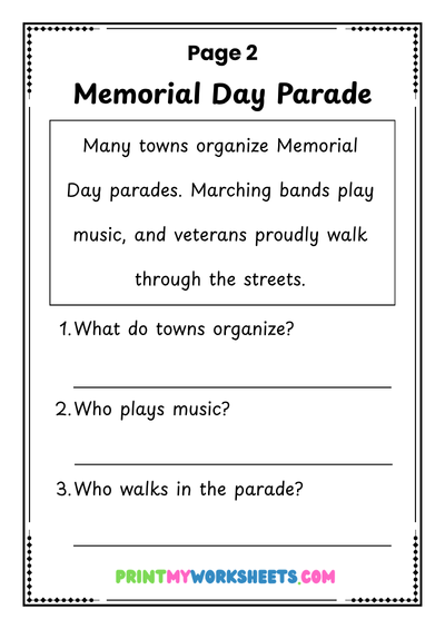 5th Grade Memorial Day Reading Worksheets | Free Downloadable PDF 3 5th Grade Memorial Day Reading Worksheets | Free Downloadable PDF - Image 3