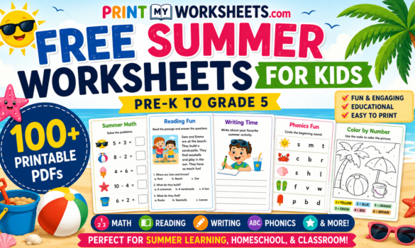 Free summer worksheets for kids printable PDF activities for math reading phonics and writing