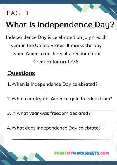 3rd Grade Independence Day Reading Comprehension | Free Downloadable PDF 2 3rd Grade Independence Day Reading Comprehension | Free Downloadable PDF - Image 2