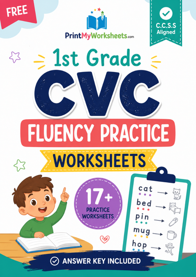 1st Grade CVC Fluency Practice Worksheets PDF