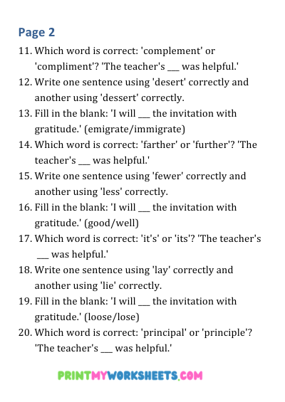 6th Grade Commonly Confused Words Worksheets PDF | Free Downloadable PDF 3 6th Grade Commonly Confused Words Worksheets PDF | Free Downloadable PDF - Image 3