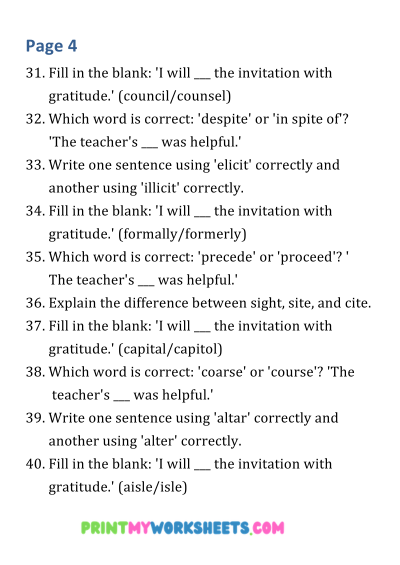 6th Grade Commonly Confused Words Worksheets PDF | Free Downloadable PDF 5 6th Grade Commonly Confused Words Worksheets PDF | Free Downloadable PDF - Image 5