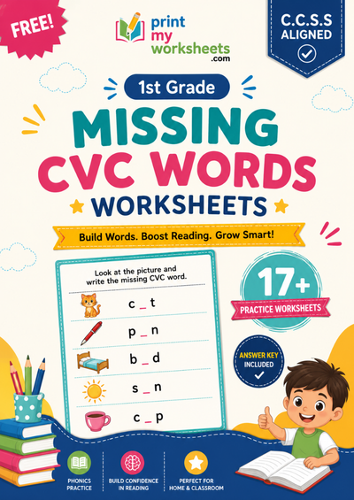 1st Grade Missing CVC Words Worksheets
