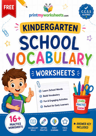 Kindergarten School Vocabulary Printable Worksheets