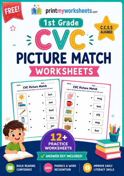 1st Grade CVC Picture Match Worksheets