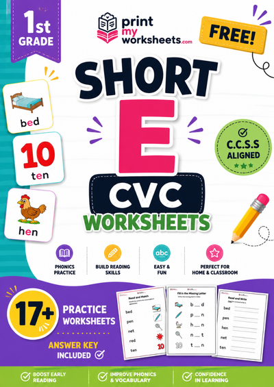 1st Grade Short E CVC Worksheets
