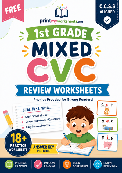 1st Grade Mixed CVC Review Worksheets