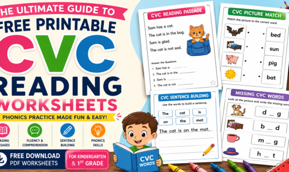 Free Printable CVC Reading Worksheets for Kindergarten and 1st Grade